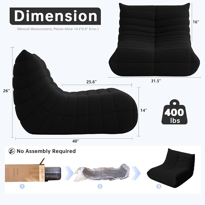 WHGBJA Giant Bean Bag Chair for Adults, Comfy Beanbag with Memory Foam | Floor Sofa Chair for Gaming, Reading, Bedroom, Living Room, Boneless, Ergonomic - Image 2