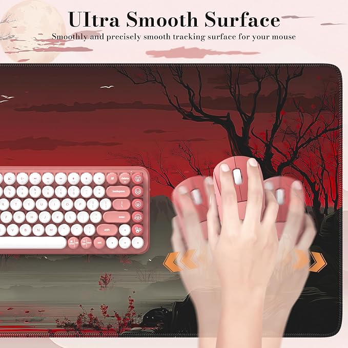 iCasso Desk Protector Mat, Large Japanese Mouse Pad, Full Moon | Stable Rubber Base Mousepad with Stitched Edges, Keyboard Mouse Mat Desk Pad for Work, Office, Home, Game - Image 4