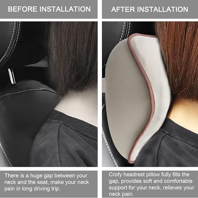 Crofy 2-Pack Car Neck Pillow, Headrest Pillow with Adjustable Strap, Gray | Soft Memory Foam; Ergonomic Design Fits Most Car & Office Chairs; Breathable Removable Pillow Cover Is Machine Washable - Image 5