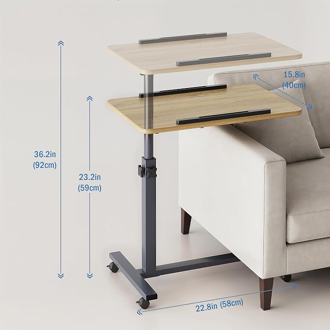 ZIWEI STAR Laptop Table Mobile Adjustable Height Portable Desk Notebook Swivel PC Computer Rolling Desk with Wheels, Laptop Stand for Couch Bedside Hospital Bed Table (Natural Color) - Image 3