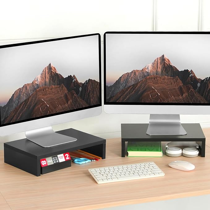TEAMIX 2-Pack Wood Monitor Stand Riser for Desk , Black | Dual Stand for 2 monitors. Holds 80 lbs, Stack or Separate Adjustable Use, Fits laptop, TV, PC. For Home Office, Gaming - Image 7