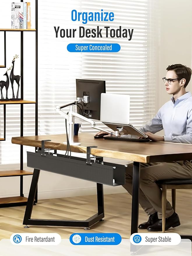 Cinati 49.2" Under Desk Cable Management Tray, Large Fabric Cord Organizer - Image 9