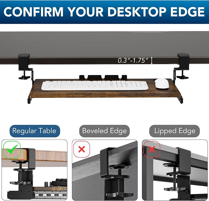 AX WABER Keyboard Tray Under Desk Pull Out with Extra Sturdy C Clamp Mount System, 27.3 (32.5 inch Including Clamps) x 11 Inch Slide-Out Platform Computer Drawer for Typing Vintage AX01WG02 - Image 8