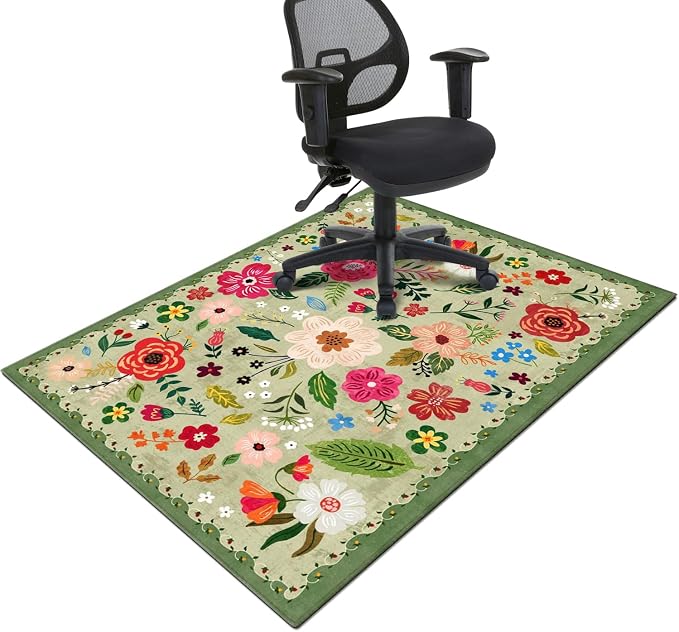 Office Chair Mat for Hardwood & Tile Floor,Boho Floral 60"x48" Office Computer Chair Mat for Rolling Chairs,Under Desk Non Slip Gaming Rug,Rubber Backing Large Low-Pile Carpet Protector Mat(Green) by puwbnhj