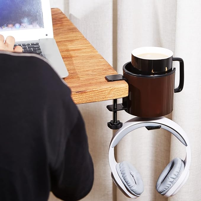 GUNKING Luxury 2-in-1 Anti-Spill Cup Holder with Headphone Hanger (Brown) - Image 4