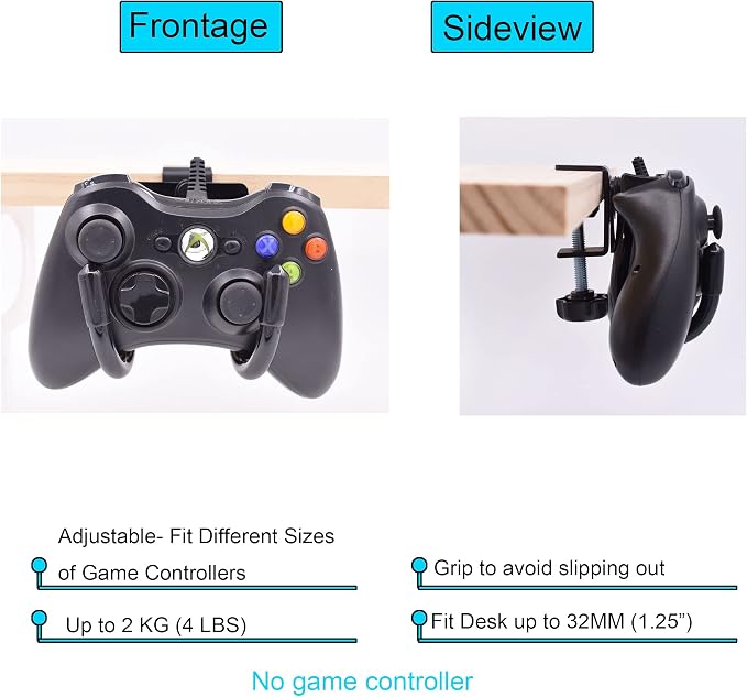 YYST Desk Mount Game Controller Holder Clamp On Hanger Holder Storage Rack Compatible with PS3/PS4/PS5/Xbox 360/Xbox One/S/X/Elite/Series S/Series X Controller, Pro Controller (1) - Image 4