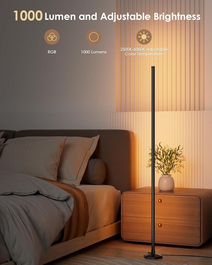 Corner Floor Lamp, 65" RGB Color Changing Mood Light with Remote Control, Dimmable LED Corner Lamp with Music Sync, Modern Floor Lamp for Living Room Gaming Room - Image 2