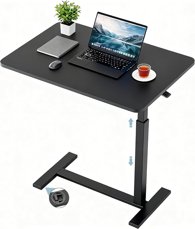 CROWNFURN Overbed Bedside Table with Hidden Casters,Adjustable Hospital & Home Use Bed Table, Rolling Laptop Table, Mobile Standing Desk,Black by CROWNFURN