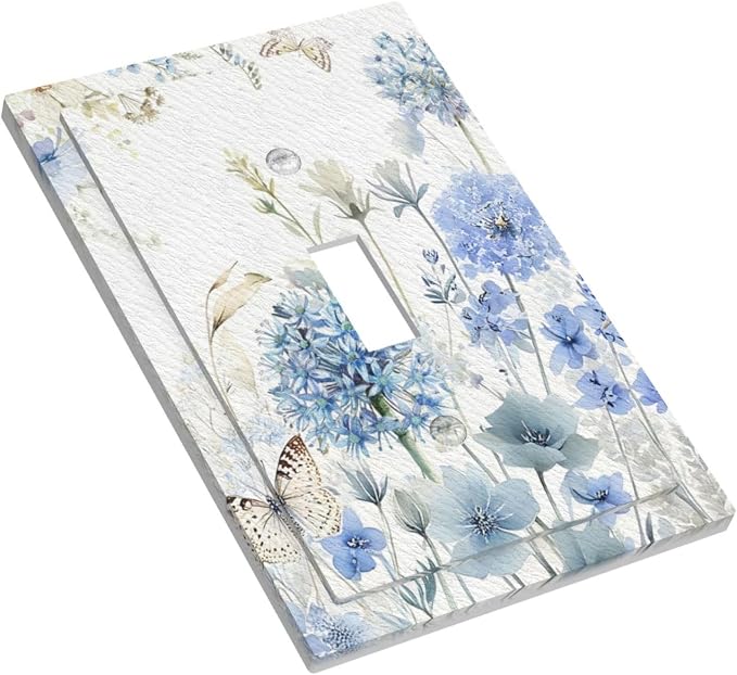 Decorative Light Switch Covers Blue Floral Hydrangea Watercolor Wildflower Single Toggle Light Switch Cover Plate 1 Gang Outlet Covers Wall Plate Electrical Device Switchplate Dimmer Faceplate - Image 3