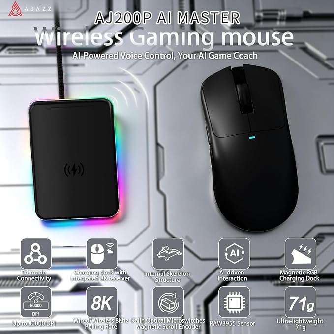 AJAZZ AJ200P Master PAW3955 8K Polling Wireless AI Smart Gaming Mouse - Image 2