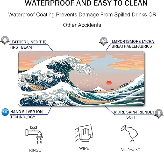 Japanese Large Mouse Pad Desk Mat Office Desk Pad, Sunset Sea | Extended Large Mouse Mat for PC, Stitched Edges Gamer Mousepad 35.4 X 15.7 Inch Long Mice Pad - Image 5