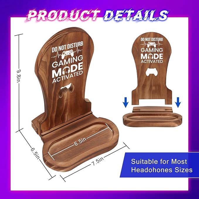 Gamer Gifts for Gamer Lovers Teenage Boys Men - Gaming Headphone Stand | Christmas Gaming Room Decor Wooden Headset Holder, Son Boyfriend Husband Gamer Gifts -Don't Disturb Gaming Mode Activated - Image 2