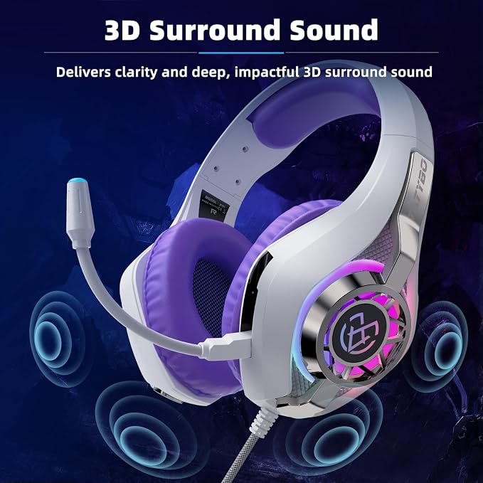 Tatybo Gaming Headset for PS5 PC, Noise Canceling Mic, RGB, Purple - Image 2