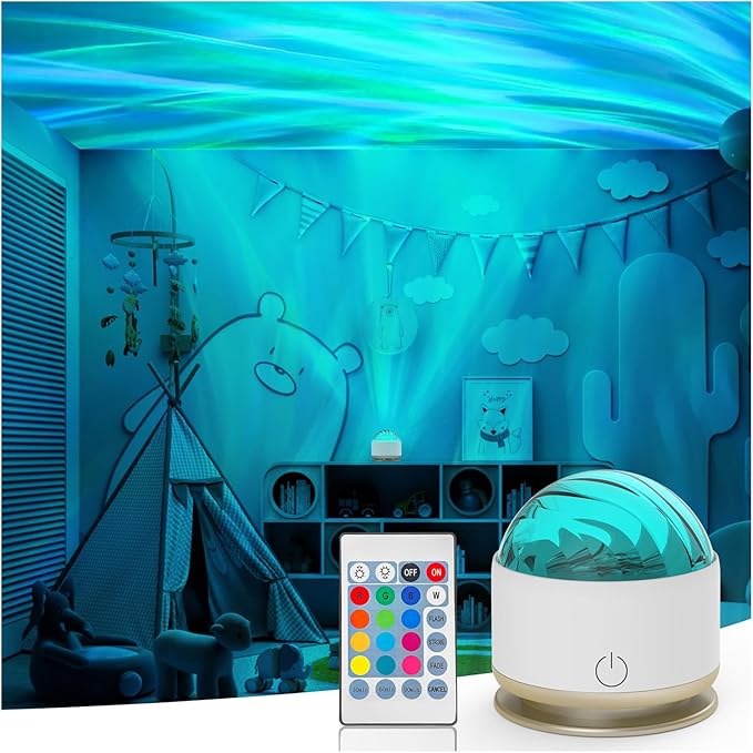 HUMIIEYE Northern Light Projector, Battery Operated Aurora Night Light with Timer Function, 13 Colors Galaxy Lamp Ripple Ceiling Projector Mood Ambient Lighting for Bedroom Adults Kids Room Girl Gift by HUMIIEYE