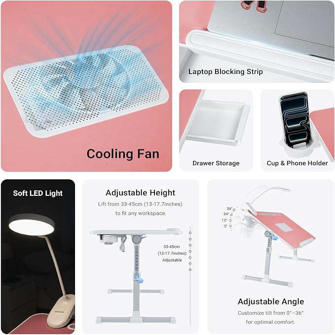 iXTRA Adjustable Laptop Lap Desk with Cooling Fan USB Light for Adults - Image 2
