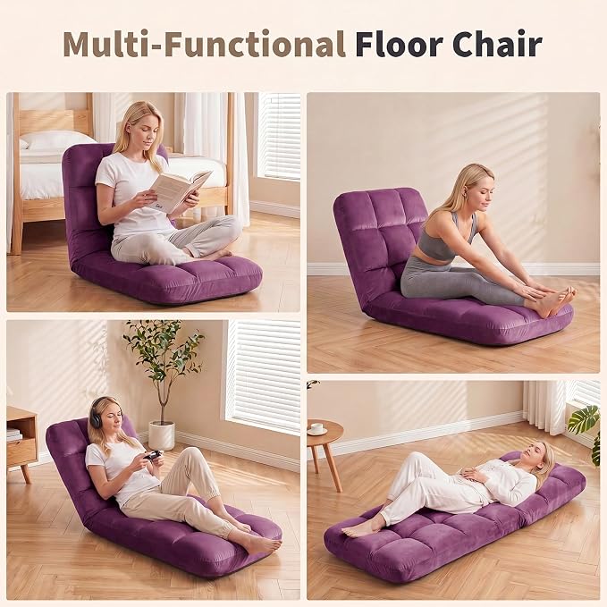 Garvee Folding Floor Chair with Back Support, Cozy Video Gaming Chairs | Adjustable Position, Metal Support Floor Lounger Foldable Lazy Sofa Bed Meditation Chair Foldable Ground Chair for Adult/Kids - Image 7
