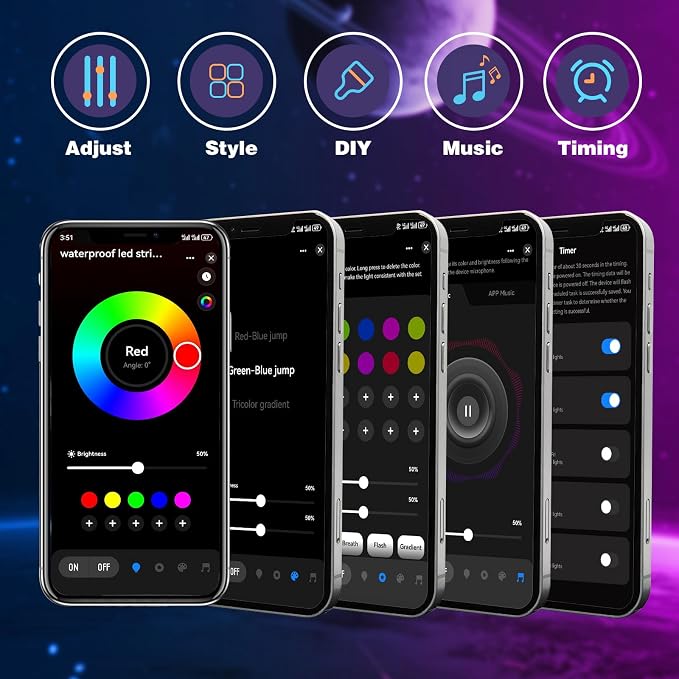 KSIPZE 50ft Outdoor led Strip Lights Waterproof IP68, RGB Outdoor led Lights with Button & Bluetooth App Control, Music Sync, Timer, Exterior Led Rope Lights for Decor Balcony, Roof, Garden, Pool - Image 5