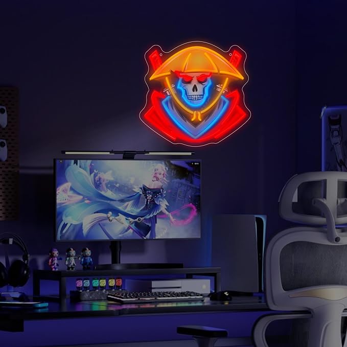 Samurai Skull Led Neon Sign Light Neon Sign Led Light Up Sign Pop Art With UV Printed background Room Wall Decor Man Gaming Room, Kids Room, Bar Decoration, Birthday Party Gifts - Image 5