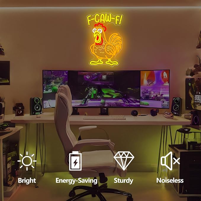 F-Caw-F Neon Sign Dimmable F Caw F Funny Chicken Led Signs Screaming Rooster Light Up Sign FcawF Neon Lights for Wall Decor Gag Chicken Gifts for Men Women - Image 2