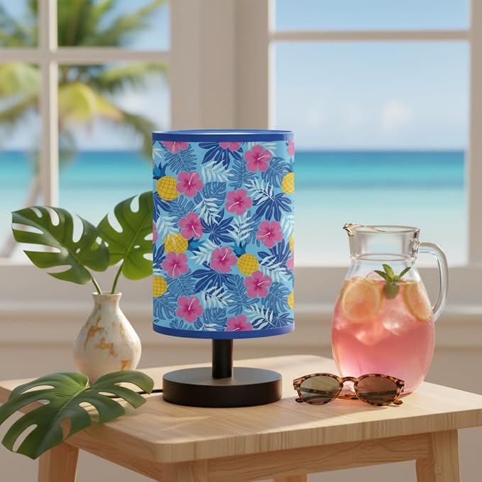 Glooglitter Summer Hawaii Hibiscus Table Lamp 3 Colors Dimmable Lights 11.02 x 5.12 Inch Palm Leaves Pineapple Tropical Night Light Bedside Lamps Decoration for Bedroom Desk Birthday Gifts - Image 7