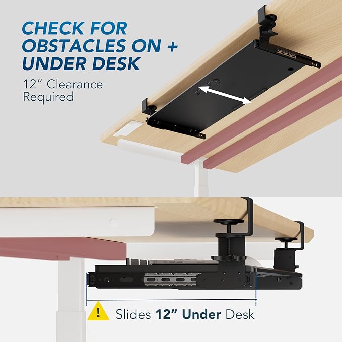 AX WABER Keyboard Tray Under Desk Pull Out with Extra Sturdy Adjustable C Clamp Mount System, 27.3 (32.5 inch Including Clamps) x 11 Inch Slide-Out Platform Computer Drawer for Typing, Black,AX01WB01 - Image 6