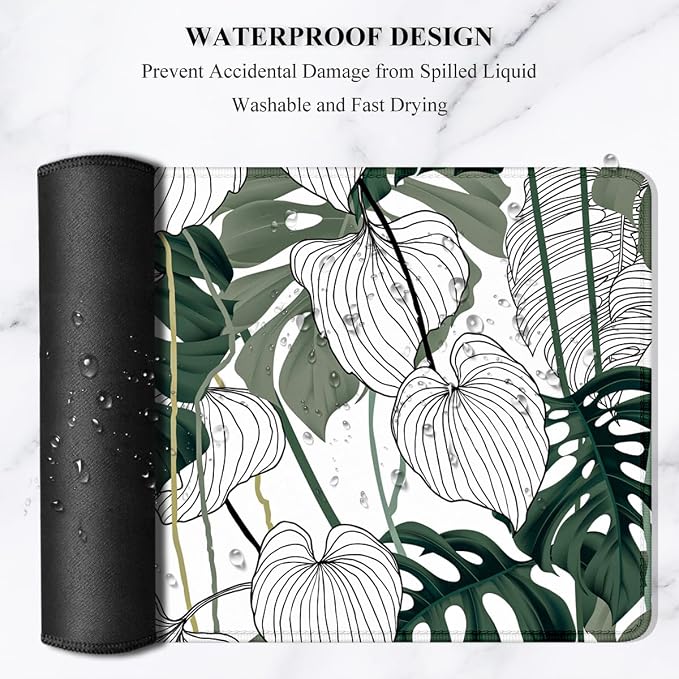 Auhoahsil Desk Mouse Pad, Large Gaming Mousepad, XXL Desk Pad, Extended Long Superior Micro-Weave Cloth Non-Slip Rubber Big Computer Mouse Mat for Gamer, Office & Home, 35" x 15", Abstract Monstera - Image 6