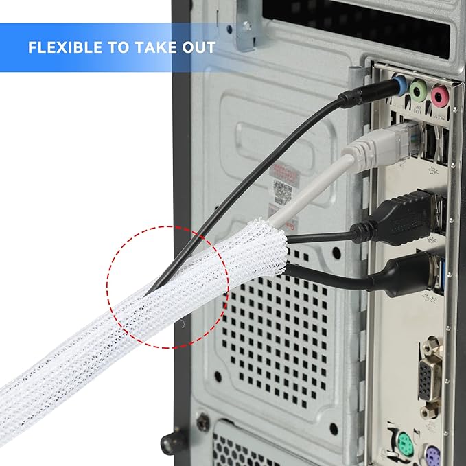 AGPTEK Cable Sleeve, 6.6ft - 1.5 inch Cable Management Cord Hider, White - Image 5