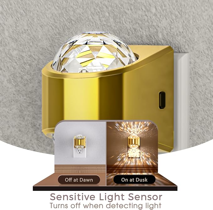 Briignite Night Light, Gold Night Lights Plug into Wall 2Pack LED Projector - Image 2