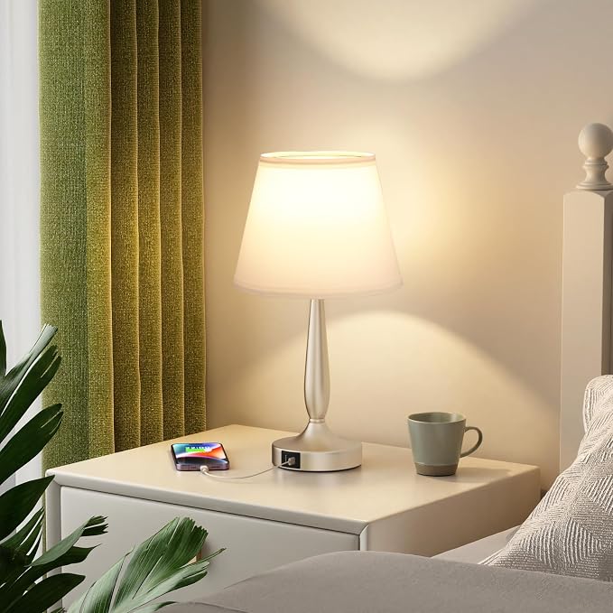 Kakanuo Touch Table Lamp for Bedroom, Small Bedside Lamp with USB C Charging Port, 3 Way Dimmable Touch Control Nightstand Lamp for Living Room, White Shade and Champagne Gold Base - Image 5