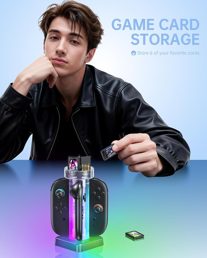 RunSnail Charging Dock for Switch 2 JoyCon, 4 Charger RGB Game Card Slots - Image 4