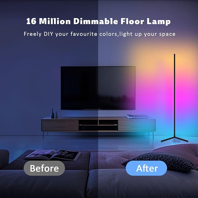 Tyute Corner Floor Lamp 2 Pack, LED Lamps with Remote, RGB Standing Lamp, LED Light Stick, Music Sync Dimmable Color Changing Ambient Light Bar for Bedroom, Living Room, Gaming Room, Party, Dorm - Image 5