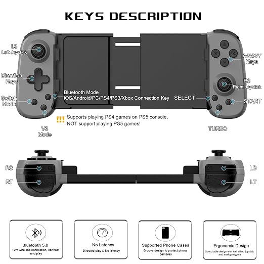 arVin Mobile Gaming Controller for iPhone, Android with Phone CASE Support, Wireless Gamepad for iPhone/iPad/Samsung/Tablet/Switch/PS4/PC - Play Xbox Cloud Gaming/PS Remote Play/Steam Link/GeForce Now - Image 5