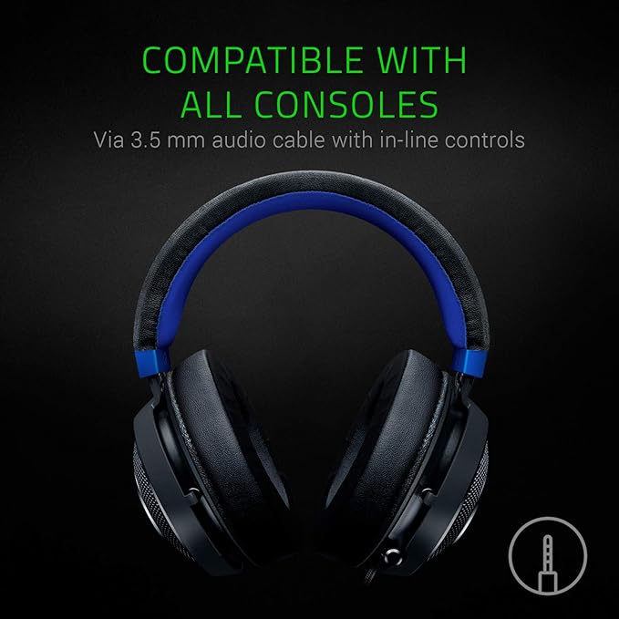 Razer Kraken Gaming Headset: Lightweight Aluminum Frame - Retractable Noise Isolating Microphone - for PC, PS4, PS5, Switch, Xbox One, Xbox Series X & S, Mobile - 3.5 mm Headphone Jack - Black/Blue - Image 4