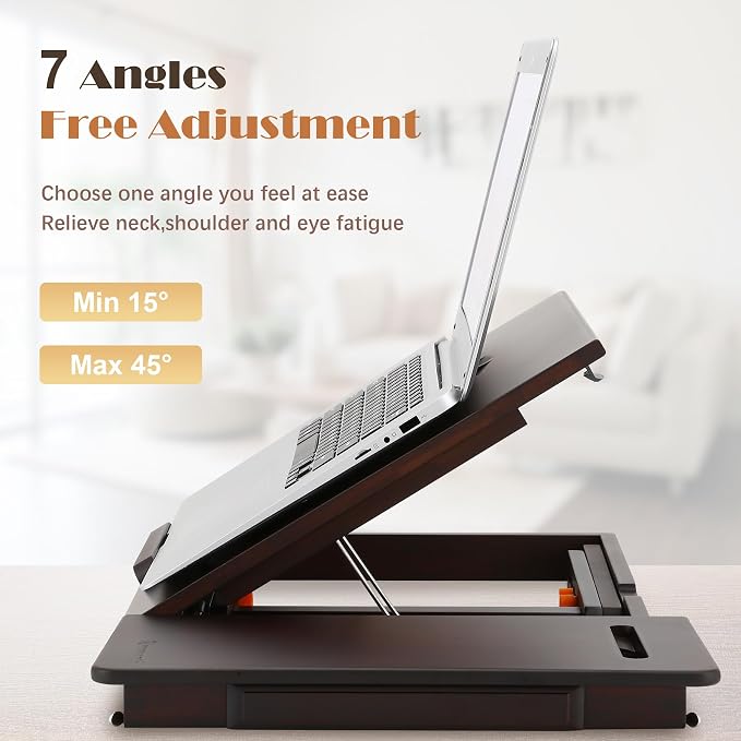 Nnewvante Laptop Desk with Fan 7 Angles & 4 Heights Adjustable,Black Walnut - Image 5