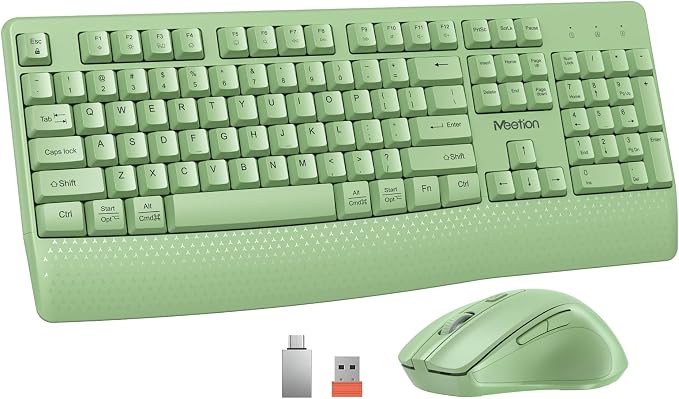 MEETION Wireless Keyboard and Mouse Combo, Full-Size with Wrist Rest, Green by MEETION