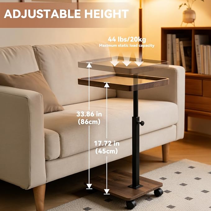 Rolling Side Table Adjustable Height, 360°Swivel C Tray Snack Table - Image 2