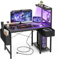 Grandder Gaming Desk 40 Inch with Power Outlet and LED Light, Computer Desk with Reversible Shelves and Storage Drawer, Pc Small Desk for Home Office Table with Bag, Carbon Fiber Black by Grandder