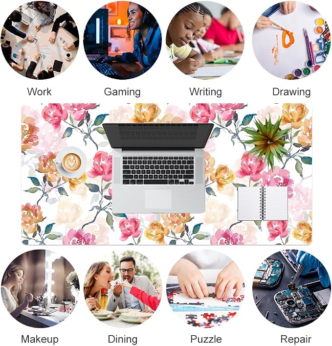 QiyI PU Leather Large Mouse Pad, Office Desk Mat, 31.5" x 15.7", Peonies | Desk Décor Accessories, Extended Size, Waterproof & Easy to Clean, Smooth Surface, Non Slip Desk Organization - Image 7