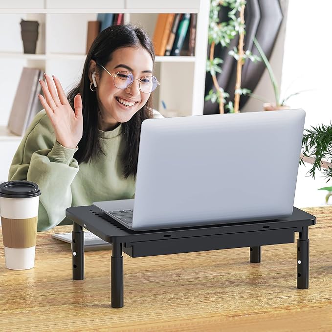 WALI Computer Monitor Stand with Storage, Desk Monitor Riser 3 Height Adjustable, Laptop Riser with Airflow Vents, Desk Organizer for Computer, Laptop, Printer, Notebook (STT003D-B), 1 Pack, Black | 3 Height Adjustable Laptop Monitor Riser with Airflow... - Image 8