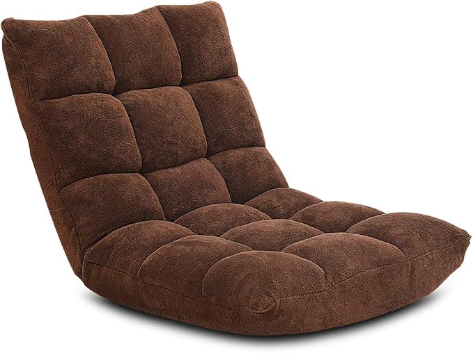 GIANTEX Floor Chairs for Adults, Floor Gaming Chair w/Back Support (Coffee) | Coral Velvet, 14 Adjustable Position, Thick Sponge Padding, Floor Seating Lounge for Reading, Watching TV, Meditation by Giantex