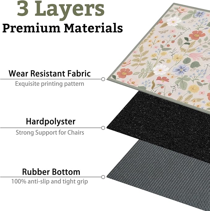 Office Chair Mat for Hardwood & Tile Floor,Boho Floral 36"x48" Office Computer Chair Mat for Rolling Chairs,Under Desk Non Slip Gaming Rug,Rubber Backing Large Low-Pile Carpet Protector Mat(Cream) - Image 3