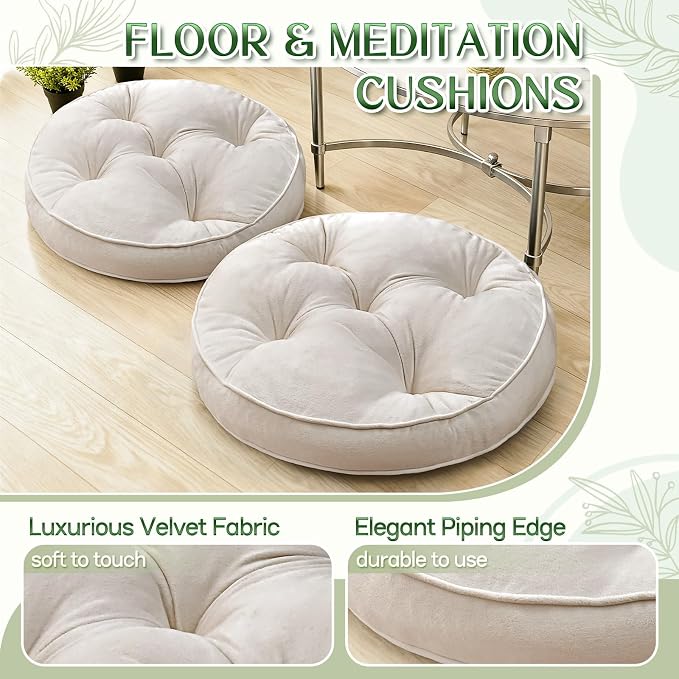 1 MIDDLE ONE Floor Pillow Set of 2, Memory Foam Meditation Cushion, Floor Cushions for Adults Sitting, Large Round Seat Cushions for Yoga, Living Room, 20x20 Inch (Round | Off-White) - Image 3