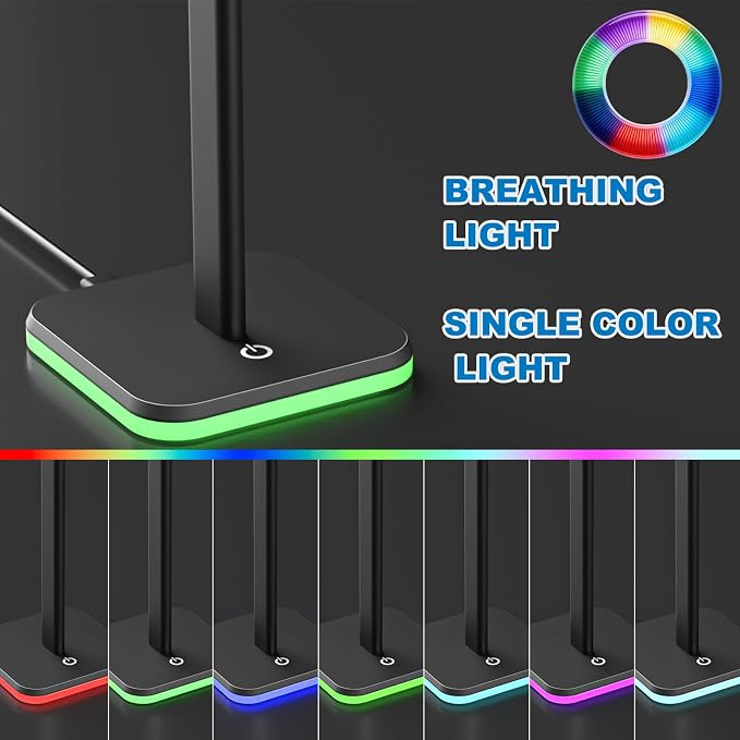 Headphone Stand for Desk - Headset Stand Headphone Holder (RGB-Black) | with Aluminum Hanger and Plastic Headrest, headphone holder for AirPods Max, Sony, Bose, Beats and More - Image 3