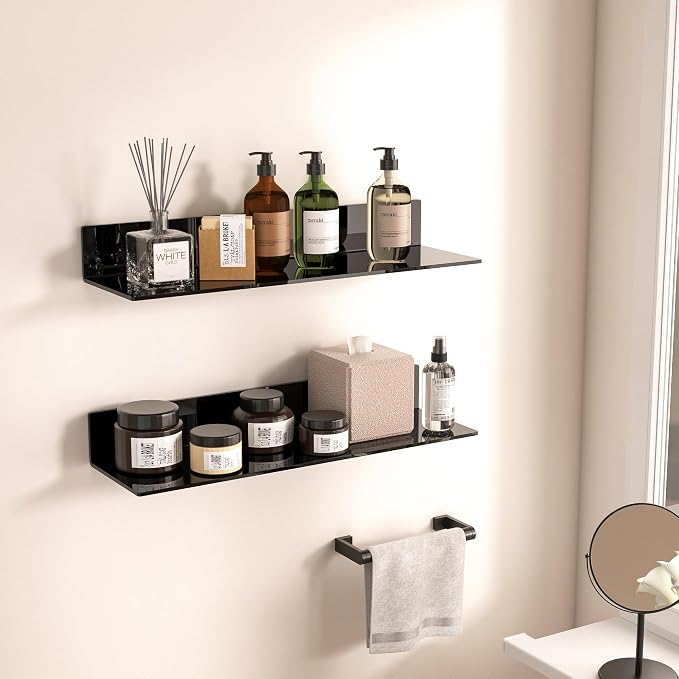 Sezanrpt 20 Inches Acrylic Wall Shelves 2 Pack, Floating Shelf for Wall Mounting, Acrylic Display Ledges for Funko Pop Figures, Home Décor, Living Room, Gaming Room, Plants(20 inch, Black) - Image 6