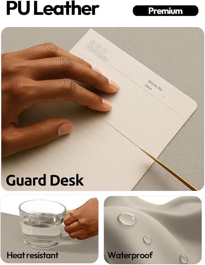 YSAGi Leather Desk Protector, Office Mat, Large Mouse Mat, Non-Slip PU Leather Blotter, Laptop Pad, Waterproof Writing Pad for Office and Home (Olive Beige, 47" x 17") - Image 3