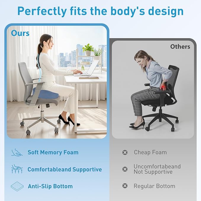 BlissTrends Extra Thick Seat Cushion for Office Chair & Car Seat, LightBlue | XX-Large Tailbone & Sciatica Relief, Ergonomic Support, High-Density Memory Foam, Comfort for Extended Sitting - Image 7