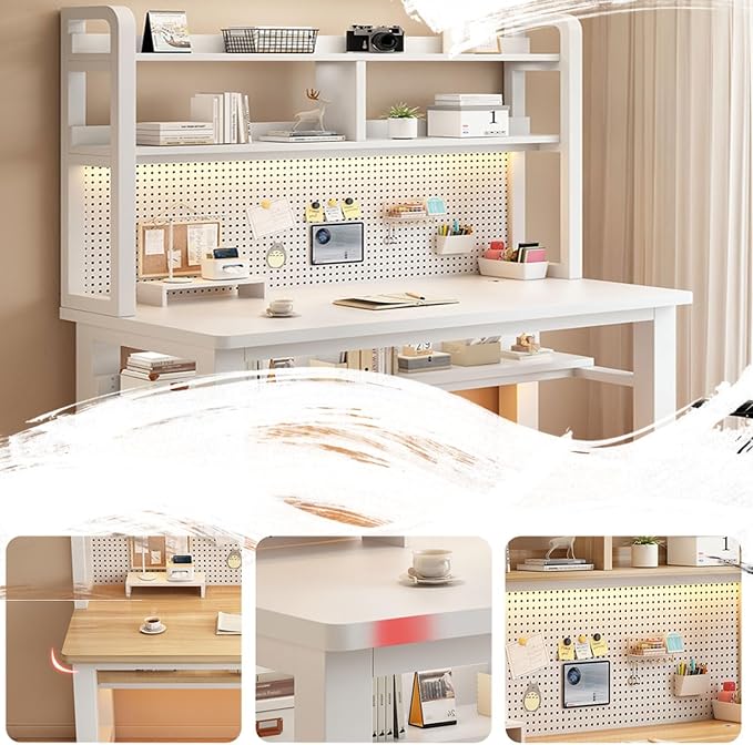 Writing Work Computer Desk with Pegboard,Gaming Desk with Bookshelf Combo,PC Gamer Workstation Desk,Wooden Desktop,for Home Office Work and Gaming(F1,63 L x 23.6" W(160x60cm)) - Image 6