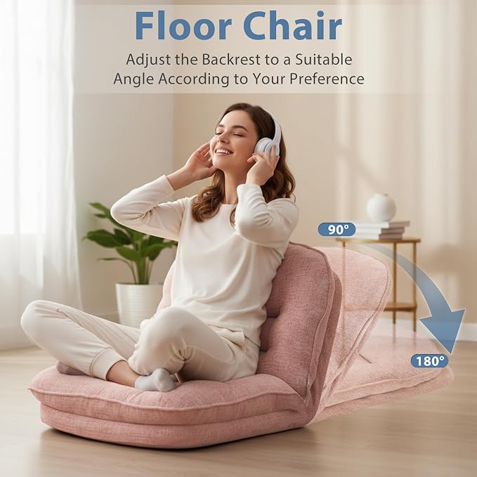 DUMOS Comfy Saucer Chair,Foldable Padded Chairs for Bedroom, Dorm & Gaming, Foldable Fashion Floor Chair with Back Support for Small Spaces,Hot New Pink - Image 4