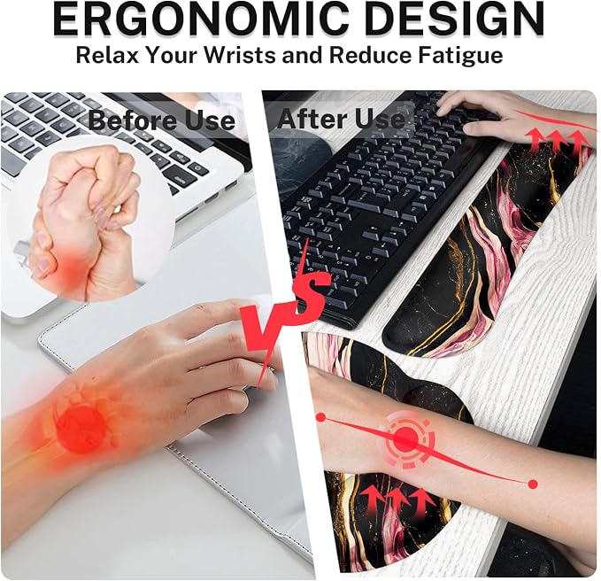 Britimes Ergonomic Mouse Pad Set with Wrist Rest, Marble Black - Image 5