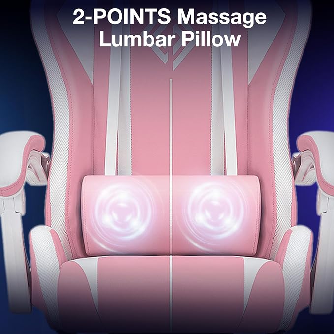 Pink Gaming Chair with RGB LED Lights Massage Computer Chairs for Girls | High Back Video Game Chair with Footrest & Adjustable Lumbar Support Ergonomic Gamer Chairs for Women Racing Style Recline - Image 6